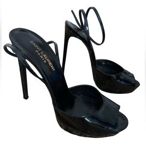 Yves Saint Laurent  vitello vernice  nero Black  peep toe with ankle strap Sz.39